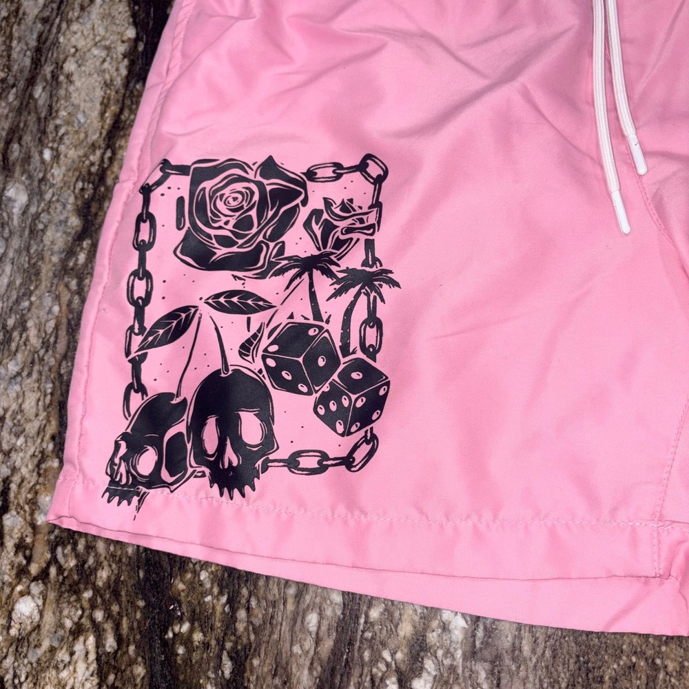 Punk Swim Trunk L Pink Skull Rose Graphic WXYZ MFG CO - Picture 2 of 11
